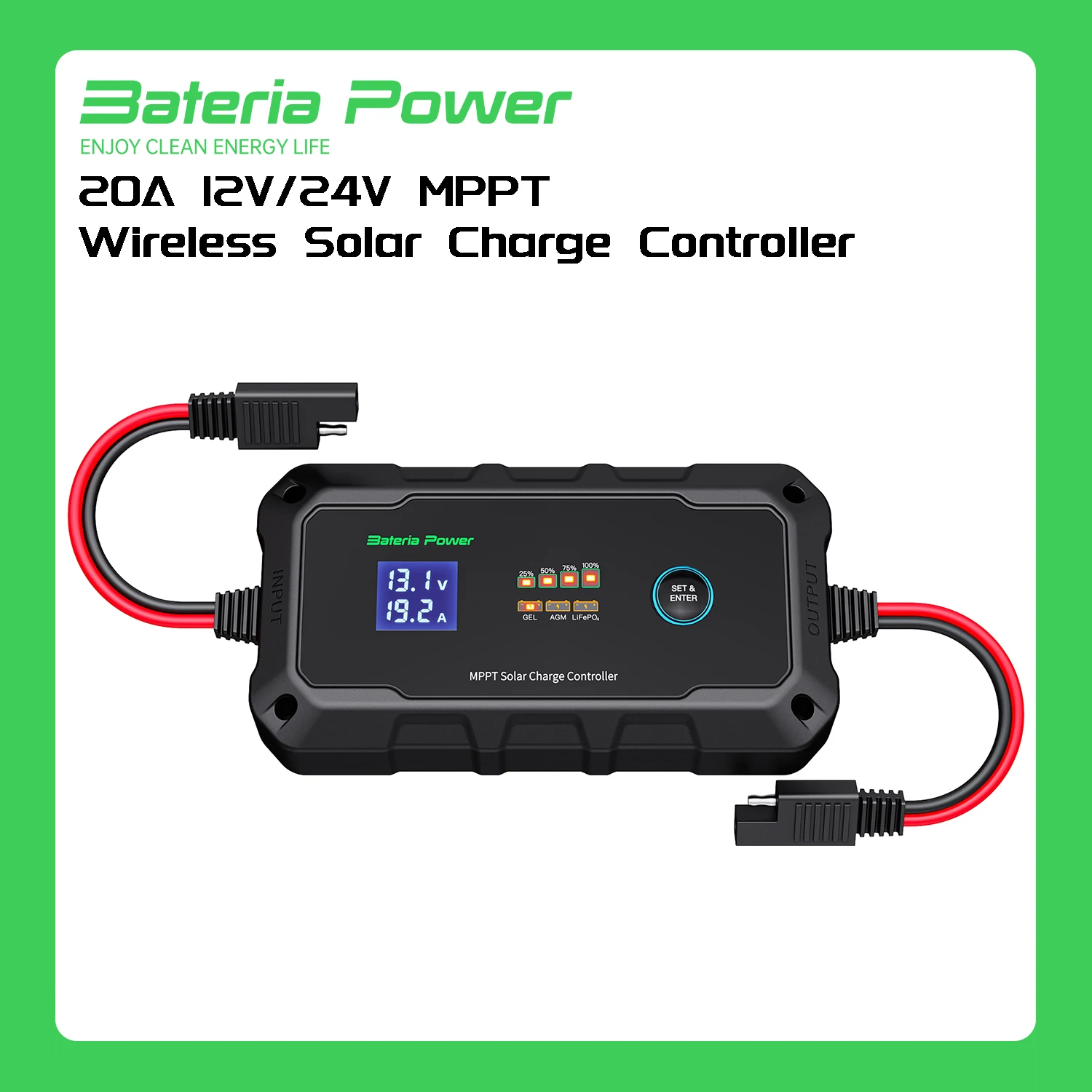 

20A 12V/24V MPPT Wireless Solar Charge Controller, Bateria Power Intelligent Solar Panel Regulator 20 Amp BT App Function for 12