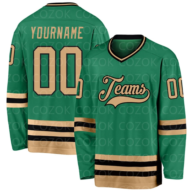 Custom Green White Hockey 3D Print You Name Number Men Women Ice Hockey Jersey Competition Training Jerseys