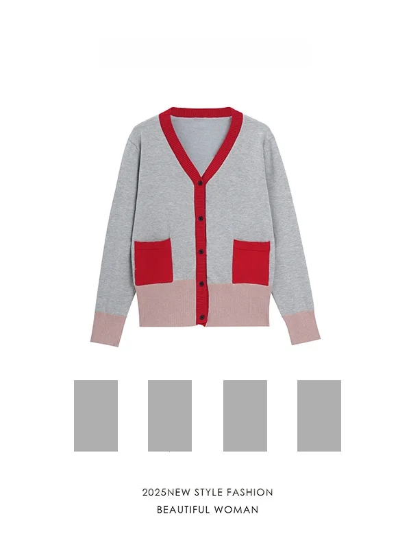 

Женский свитер свободного кроя с V-образным вырезом и длинными рукавами, осенний, модный, больших размеров, для повседневной носки, с эффектом похудения, в стиле Color Block