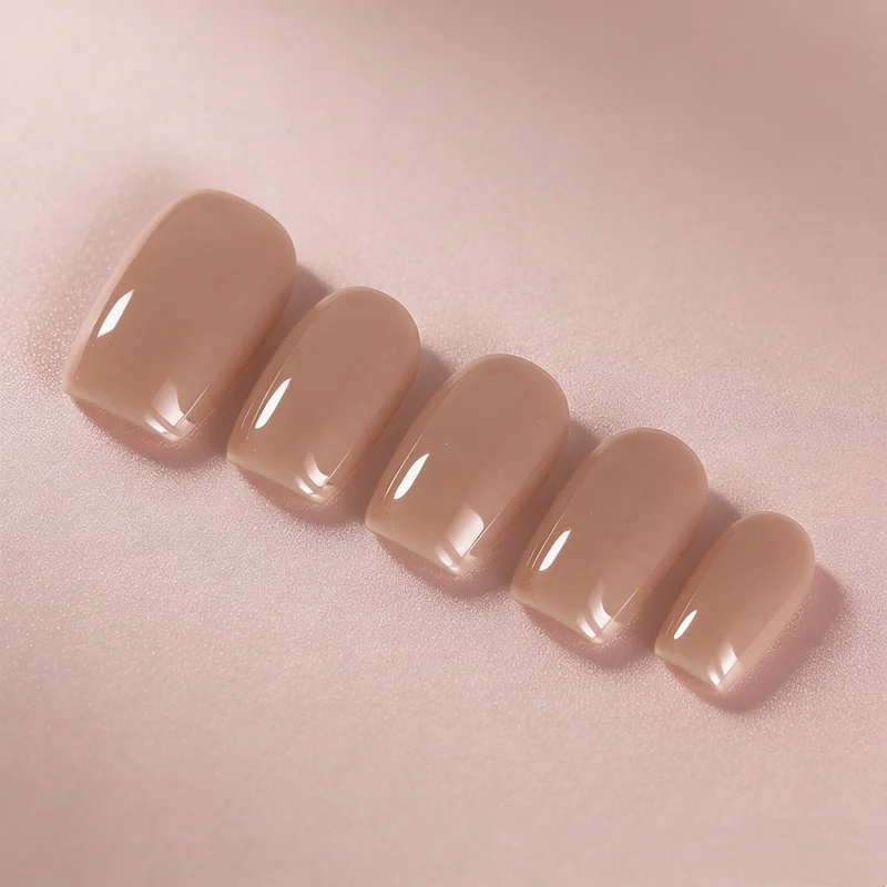 10 SZT. Paznokcie Sztuczne Nude Milk Tea, Krótkie Kwadratowe Paznokcie do Codziennego Noszenia, Wielokrotnego Użytku, Sztuczne Paznokcie dla Kobiet, Ciepłe Nude