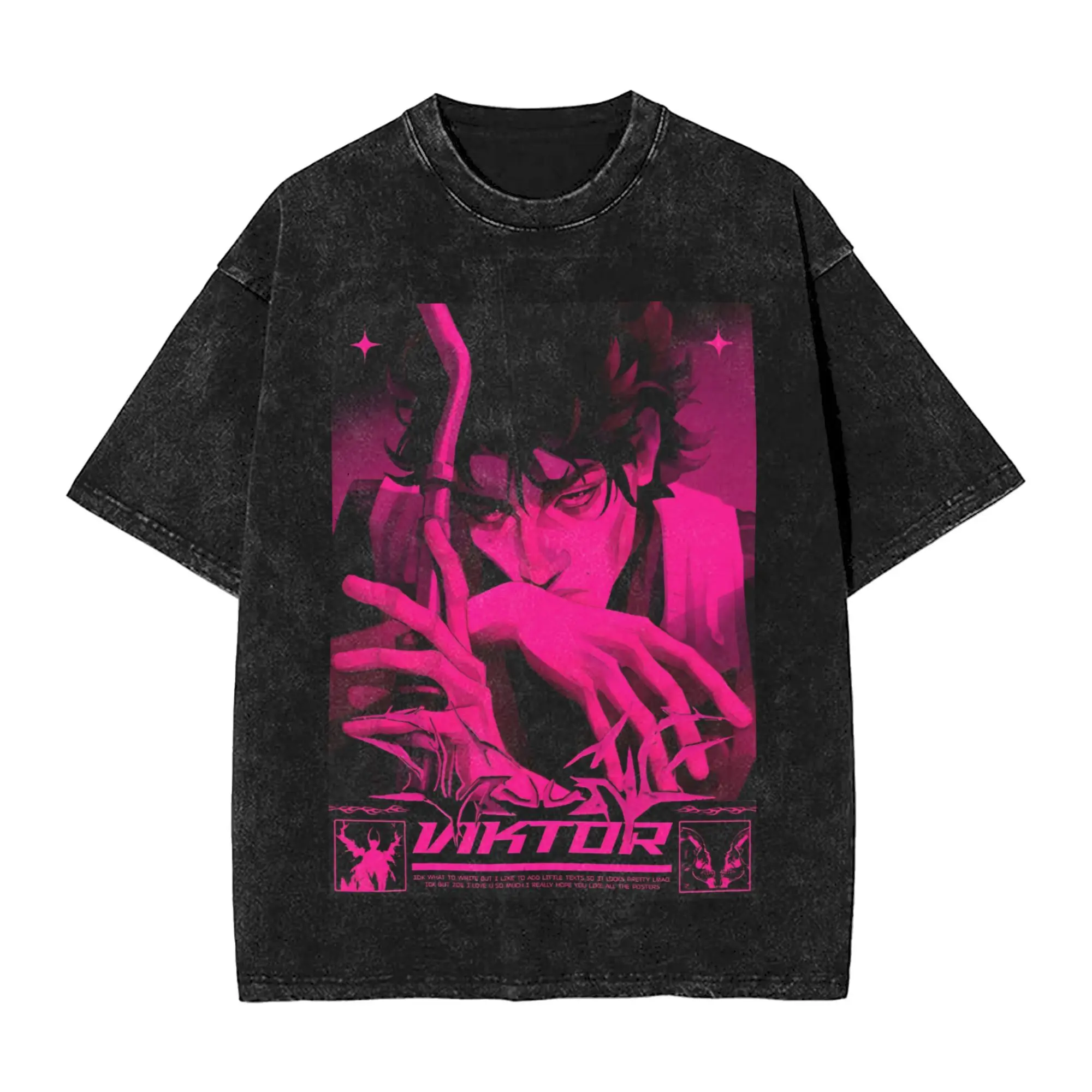 

Виктор Arcane Washed Футболка Уличная одежда Хип-хоп Модные футболки Фиолетовая футболка Arcane для мужчин и женщин 100% хлопок Oversize