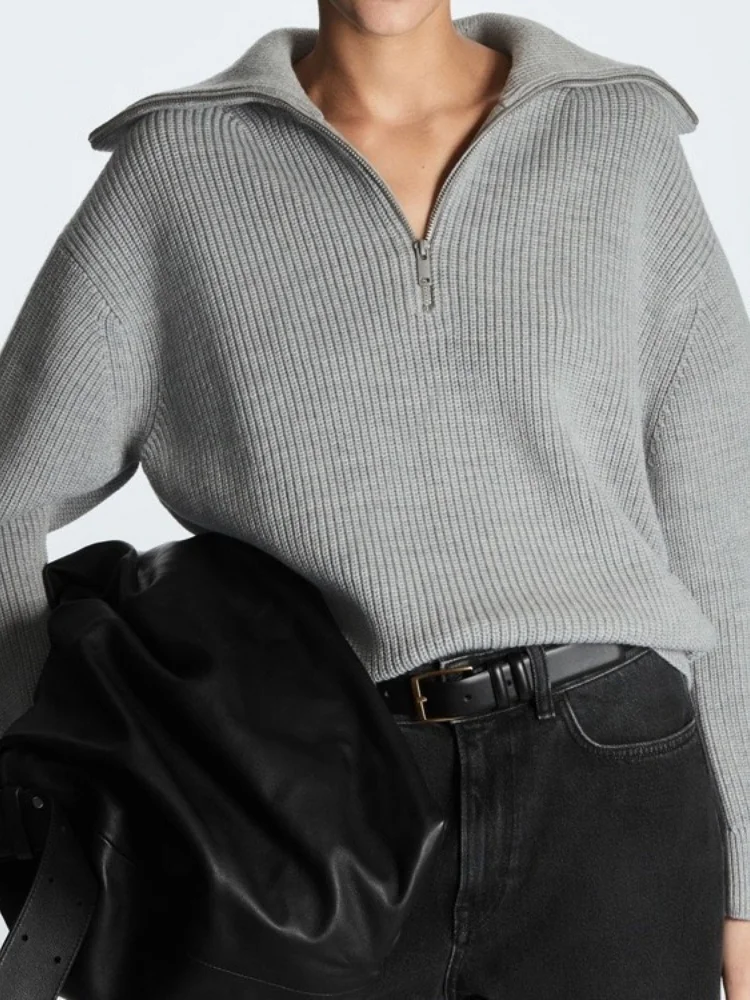 Women Striped Sweater 2025 Autumn Winter New Women's Sweater Half Zip Striped Long Sleeve Lapel Pullover Color Block Knit Top 4