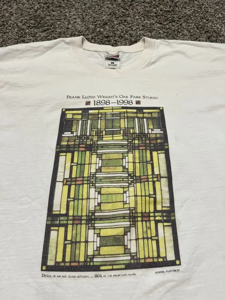 Vintage 1998 Frank Lloyd Wright’s Oak Park Studio Art White T Shirt Size Large