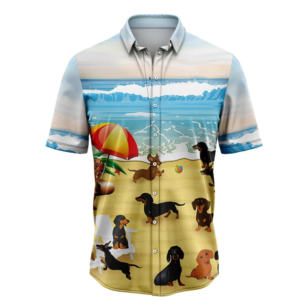 New Style Hawaiian Men's Summer Casual Flower Korean Retro Shirt Geometric Print Short Sleeve Button Top Loose Size Tops