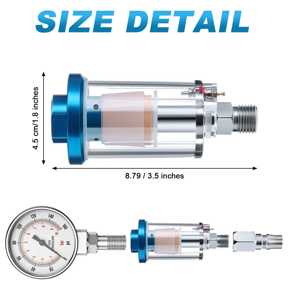 Water Oil Separator Filter Airbrush Filter Moisture Separator 1/4 Inch NPT Inlet and Outlet (2 Pack)