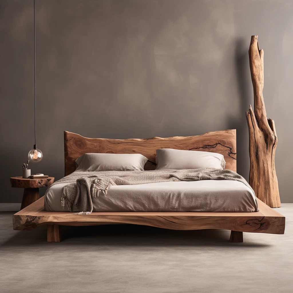 All solid wood bed log wind factory direct sales modern simple wabi wind double bed 1.8 meters log tatami