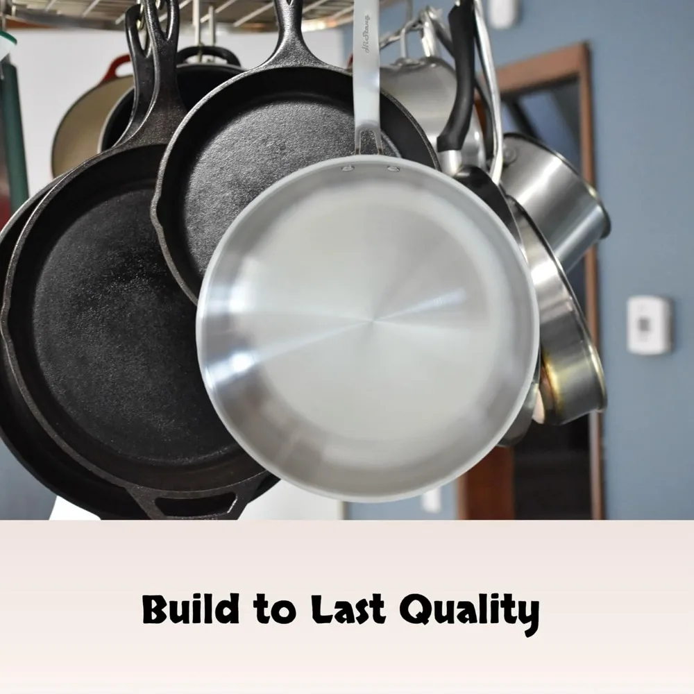 Stainless Steel 12-Inch Chef Skillet - 5-Ply Construction, Induction Compatible, Cool Handle Frying Pan for Cooking