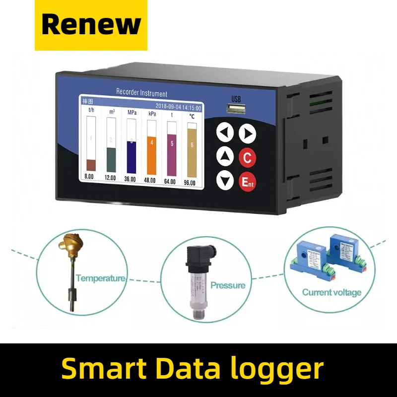 Registratore di dati di temperatura intelligente pressione umidità tensione corrente tabella di tendenza rapporto dati PT100 4-20mA registratore dati di segnale analogico