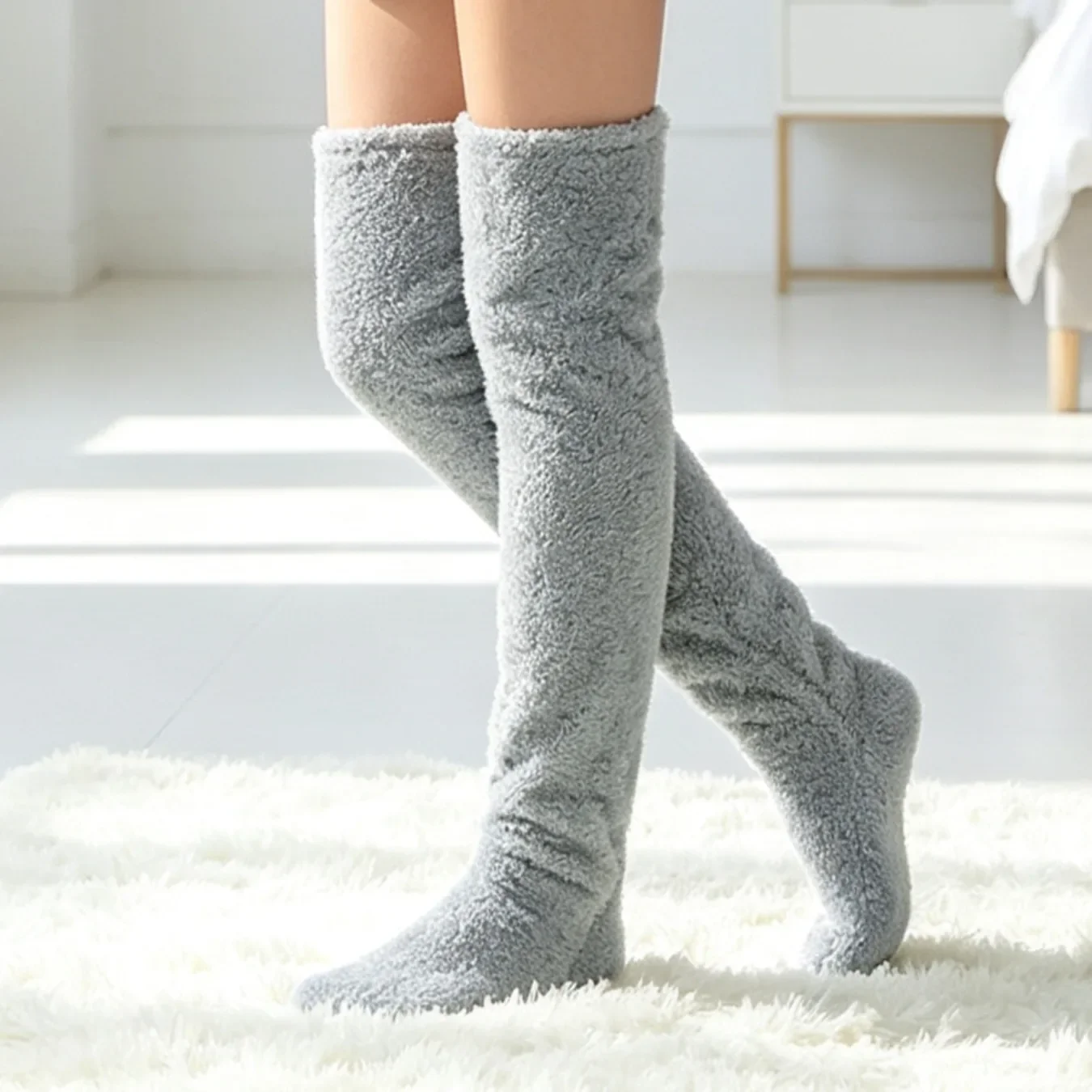 Fall Winter Warm Coral Fleece Long Tube High Knee Socks Soft Thermal Knee Protection Floor Socks For Home Use