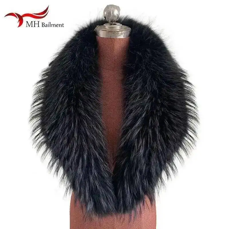 100% Echte Wasbeer Bontkraag Winter Damesmode Luxe Warme Natuurlijke Sjaal Voor Jassen Halswarmer Femme Dikke Bont Sjaal