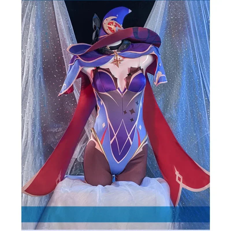 Mona Cosplay Genshin juego de impacto mono púrpura capa sombrero conjunto completo mujeres carnaval fiesta Cool Zentai capa elegante adulto