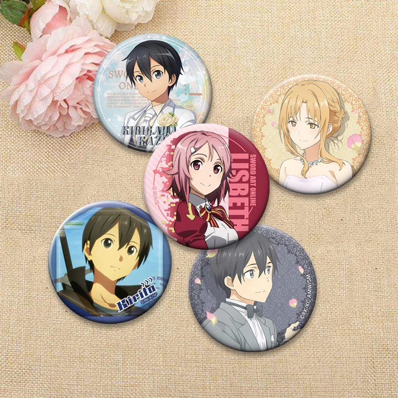 Yuuki Asuna,Kirigaya Kazuto/Kirito Cartoon Brooch Anime Sword Art Online Badge Backpack Accessories Round Lapel Pin Jewelry Gift