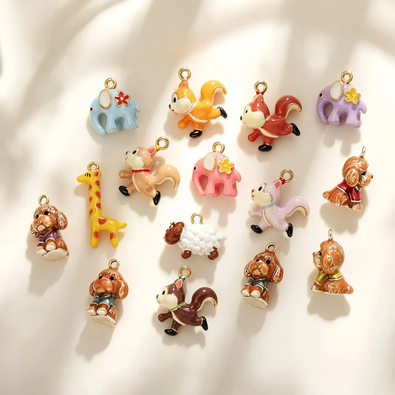 3D Enamel Animal Series Jewelry Pendant Copper Plated 18K Gold Color Preservation DIY Accessories Squirrel Sheep Dog Charms