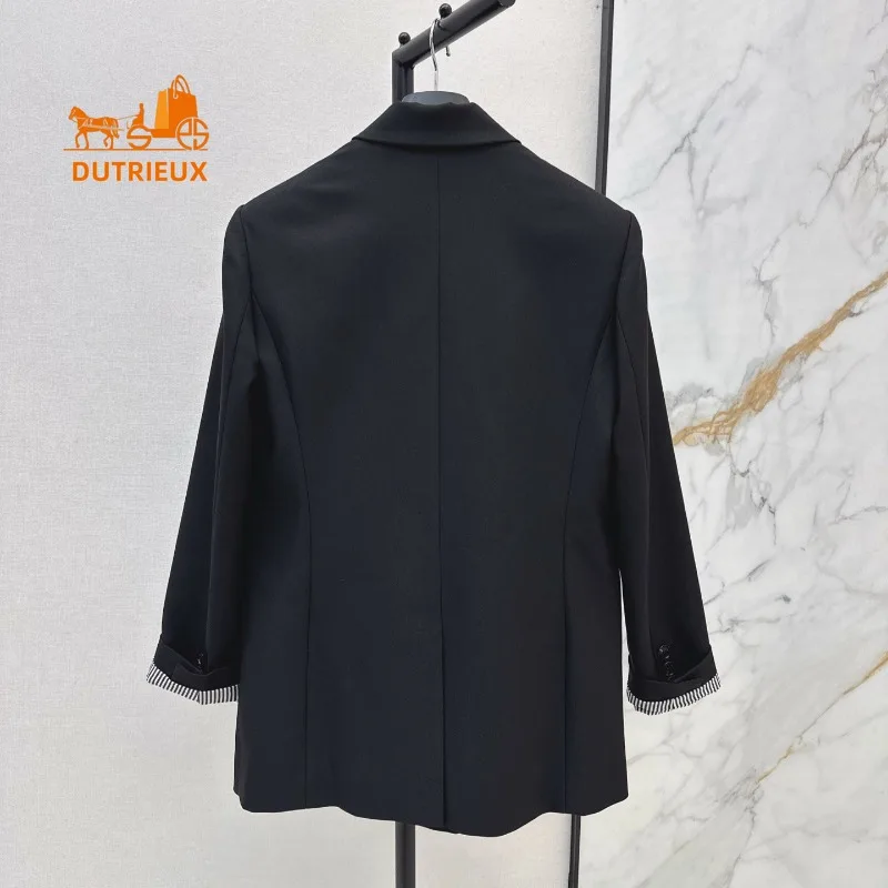 Autumn Winter V-neck Solid Color Double-breasted Suit Jacket,50% Wool and 50% Polyester, Versatile Simple and Fashion Coat Women