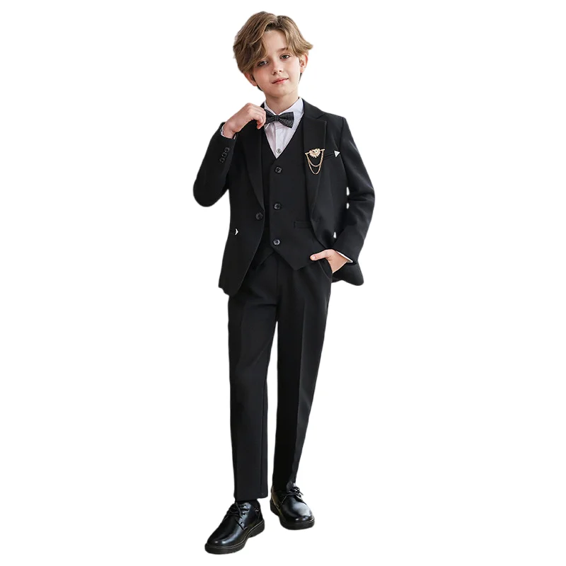 

Child Formal Black Suit Set Boys Piano Hosting Wedding Birthday Party Photography Costume Kids Blazer Vest Pants Bowtie Outfit