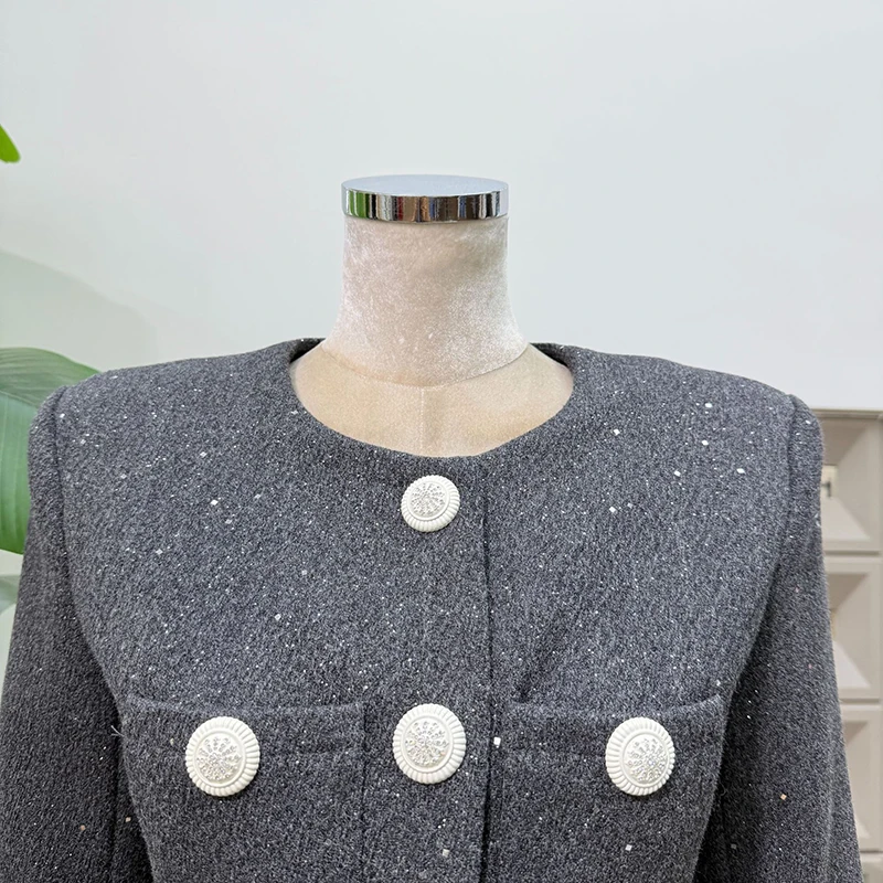 فساتين تنحيف بأزرار مقسمة بمزاج KBQ للنساء برقبة دائرية وطويلة بدون أكمام فستان أنيق للسيدات على طراز الشتاء #6