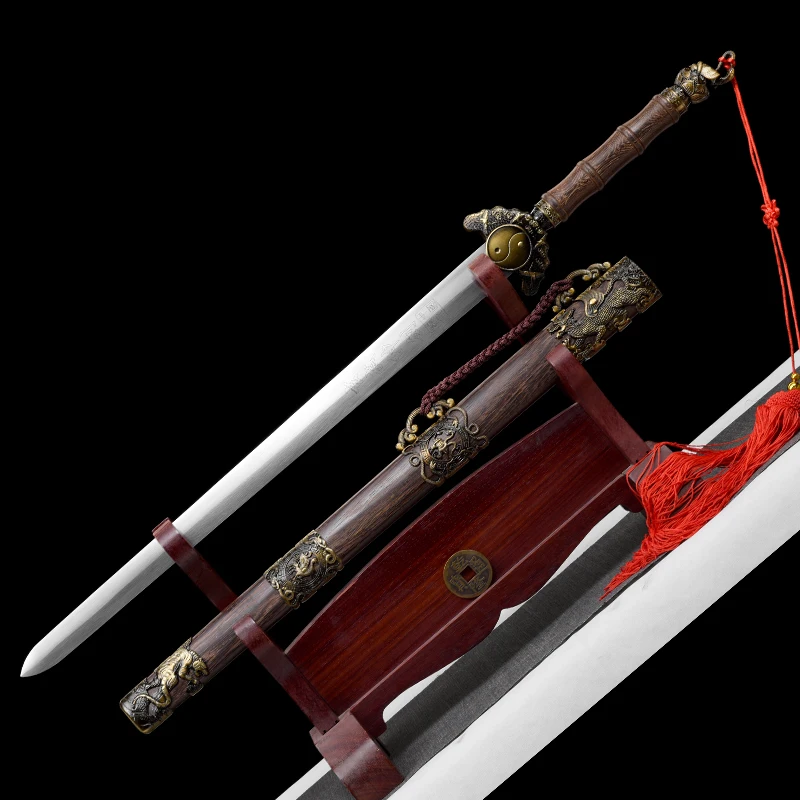 Handmade Taiji Chinese Sword Antique Art Craft Steel Blade Rosewood Sheath For Home Decoration Collection Non Sharp