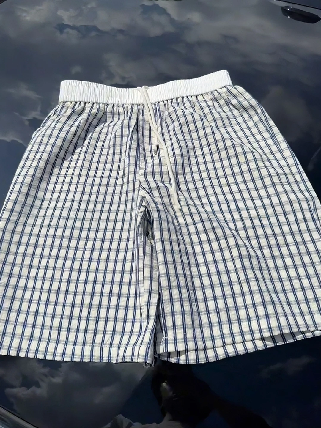 

Qui Dry Bubble Cloth Plaid Men Women Fitn orts Outerwear Mid-Calf American Sports Five-Point Pants Summer Casual