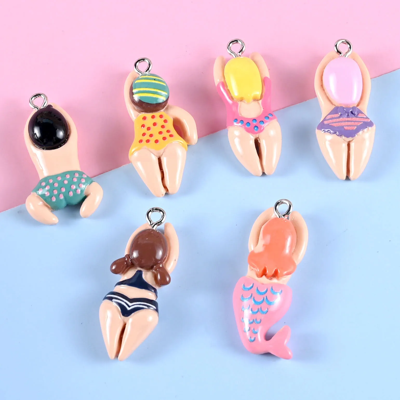 

10pcs Resin Cute Swimming Boy Girl Sport Charms Cartoon Flatback Mermaid Pendant for Earring Keychain DIY Jewelry Accessories