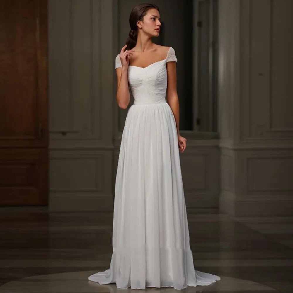 

Ivory Evening Dresses 2025 Customized Off Shoulder Prom Gowns with Chiffon New Simple Robe De Soirée Summer Sleeveless Pleat