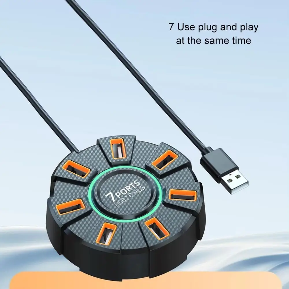 

RGB Backlight 7 Ports Multiple Expander USB Splitter High Speed USB 2.0 Hub Multifunction Connector Multi Splitter Adapter