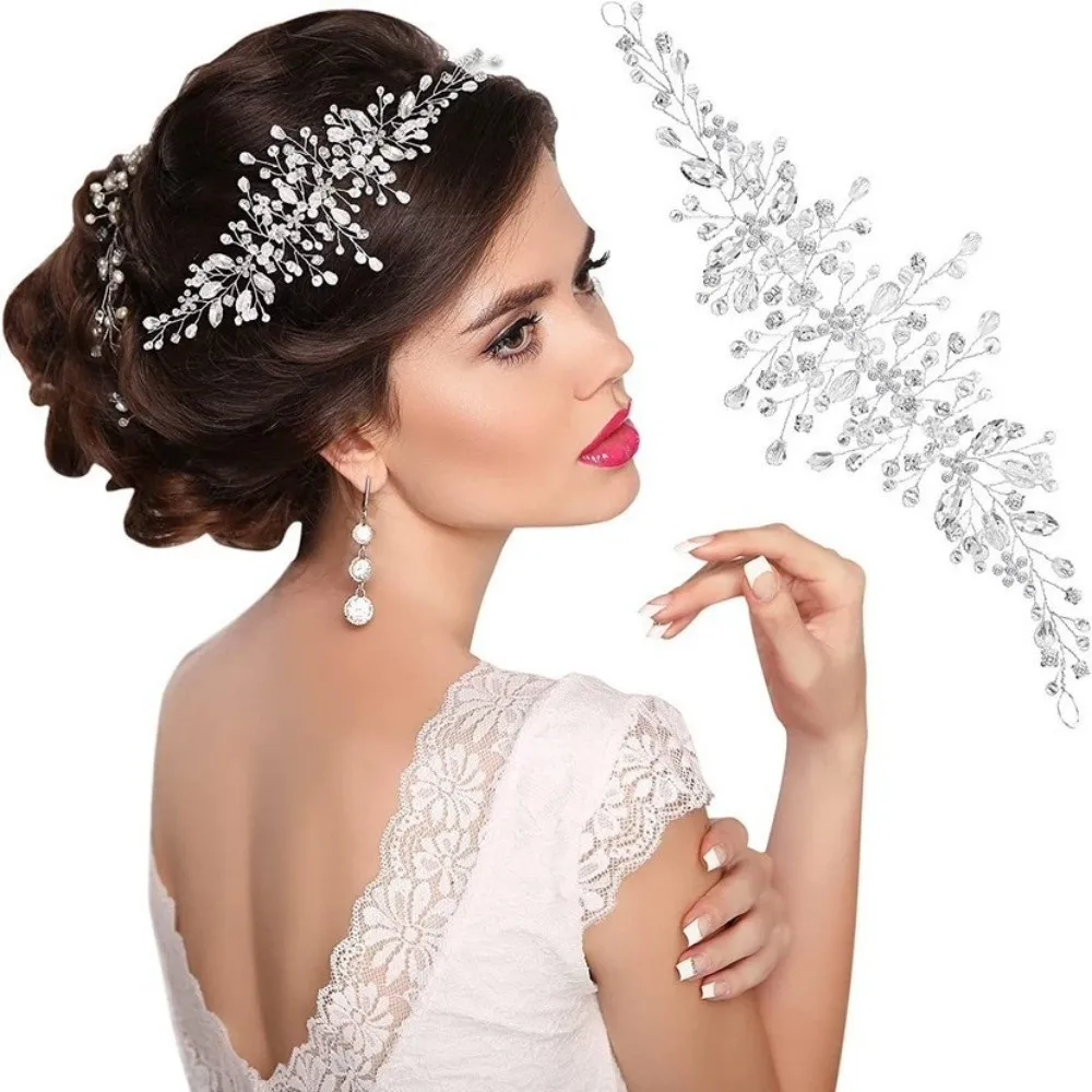 

Elegant Rhinestone Bride Headdress Flower Sparkling Photography Headband French Style Handmade Wedding Wreath Hair Jewelry