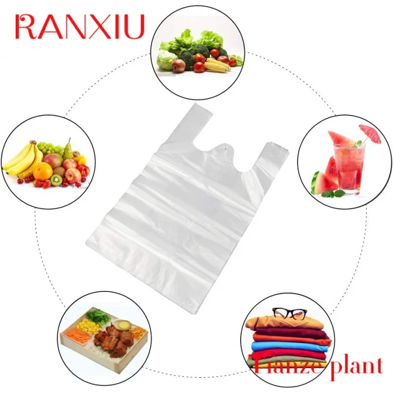투명 소재 폴리에스터 플라스틱 식품 포장, 대형 사이즈 핸들 티셔츠 조끼 가방, 무료 샘플