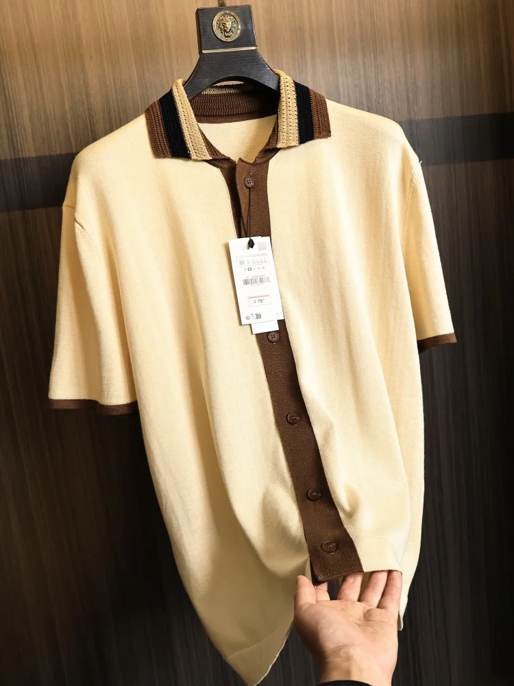 Comfortable Knitted Short Sleeve Cardigan Men's Fashion Casual Style Breathable Soft Fabric Flip Collar Summer Essential