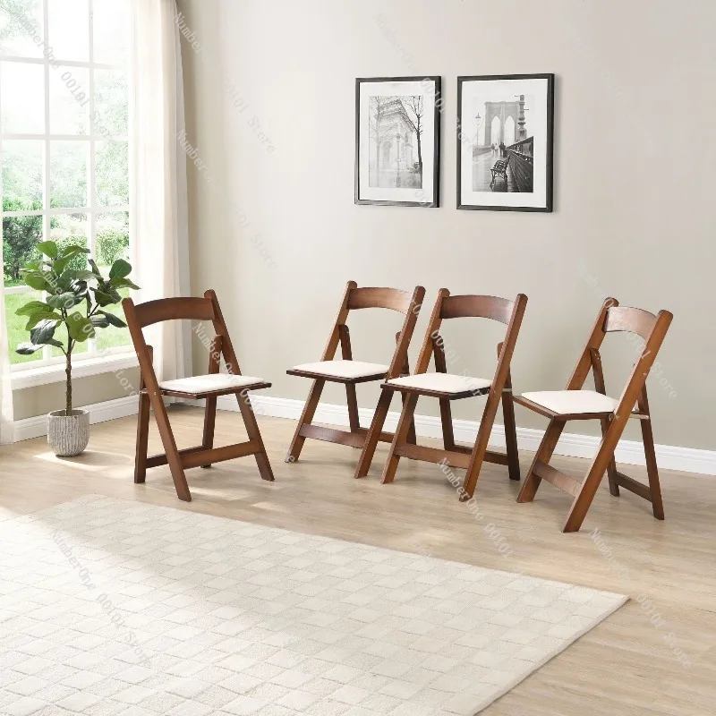 Elegant European Style Solid Wood Folding Dining Chair Fashion Minimalist Wooden Foldable Seat Portable Space Saving Kitchen