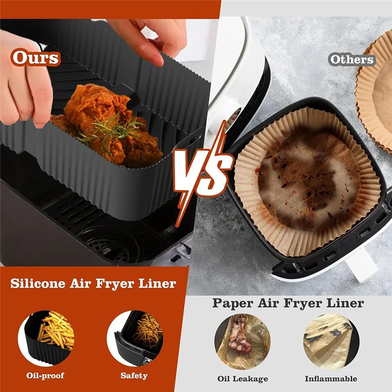 مجموعة ABKP-Air Fryer Liners مكونة من 10 قطع من السيليكون لـ Ninja DZ071 تتضمن فرشاة زيت وقفازات ومشابك طعام وحصيرة شواء مكشطة