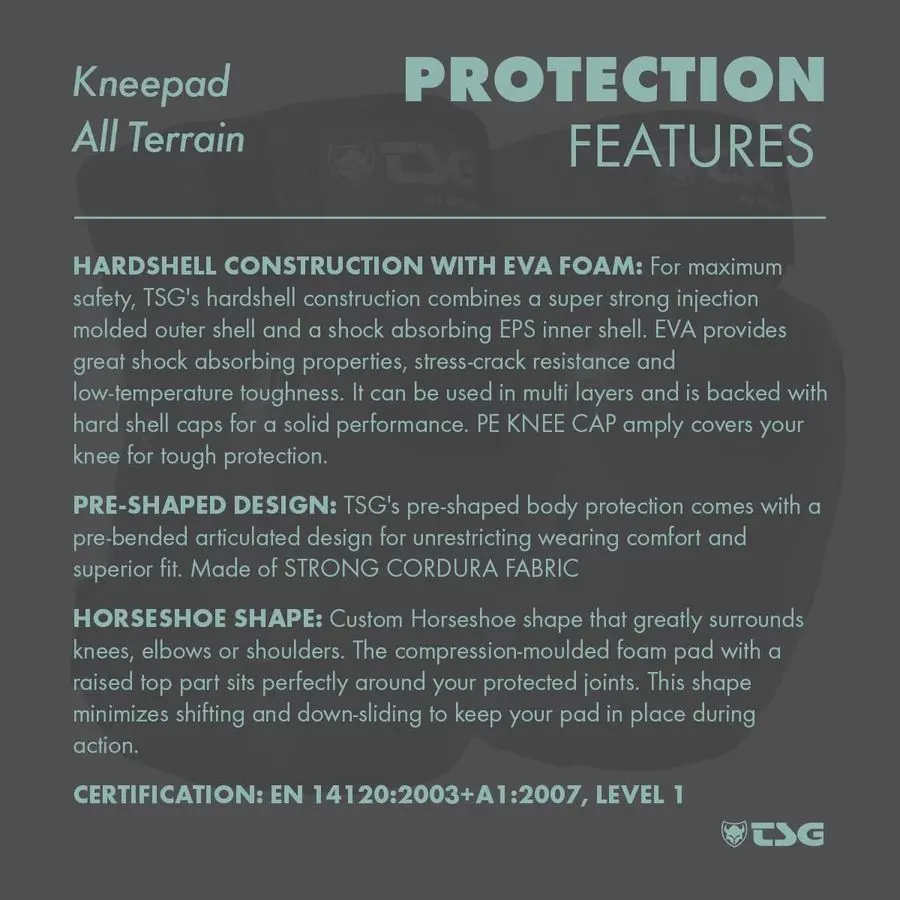 Genouillère de protection tout Terrain, skateboard, coque rigide, mousse EVA, genouillère PE, pré-forme, fer à cheval, nylon résistant aux déchirures