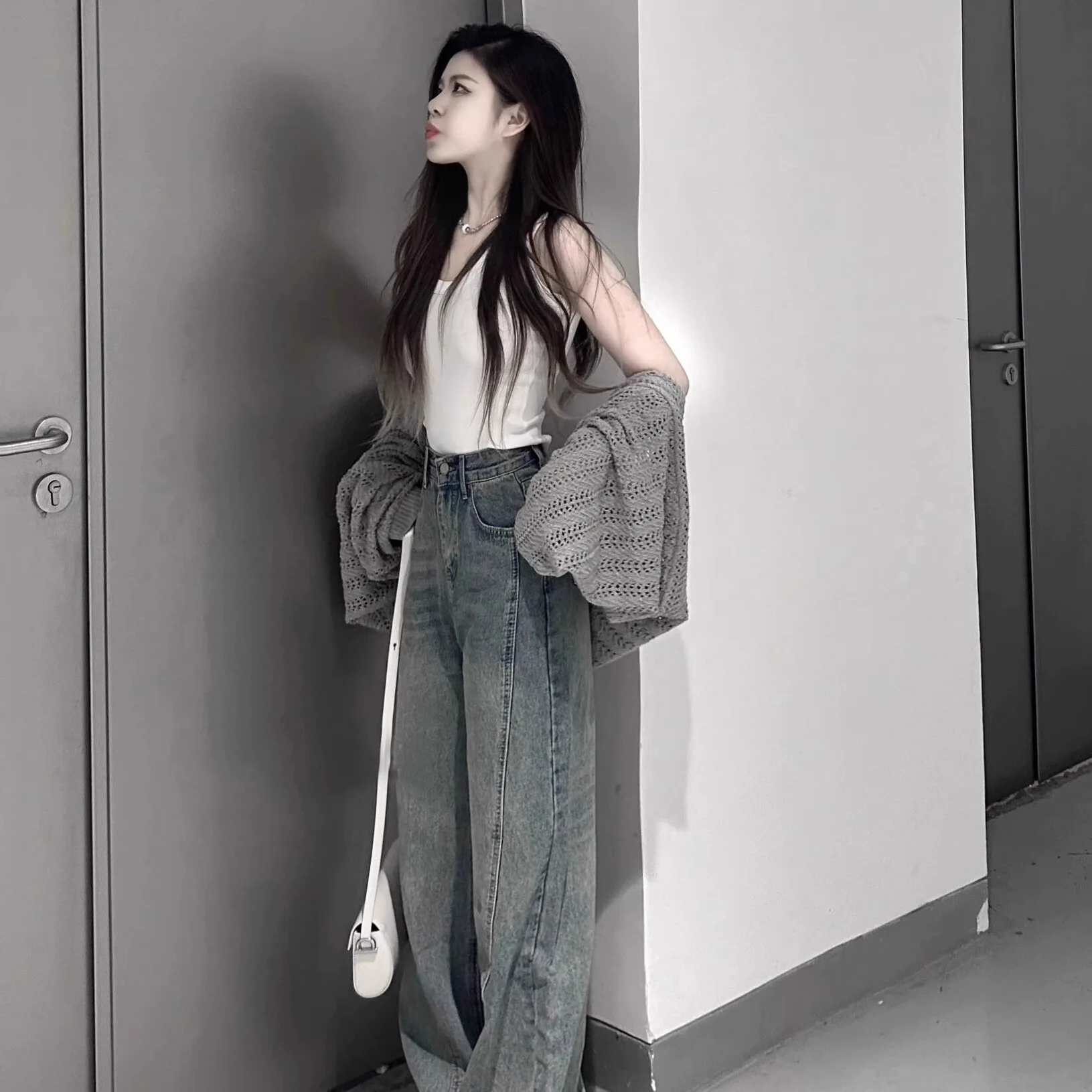 

Summer Thin Hollow out Knitted Cardigan Women's ort Sle Outerwear Versatile Fem College Sle High End Feeling Coat