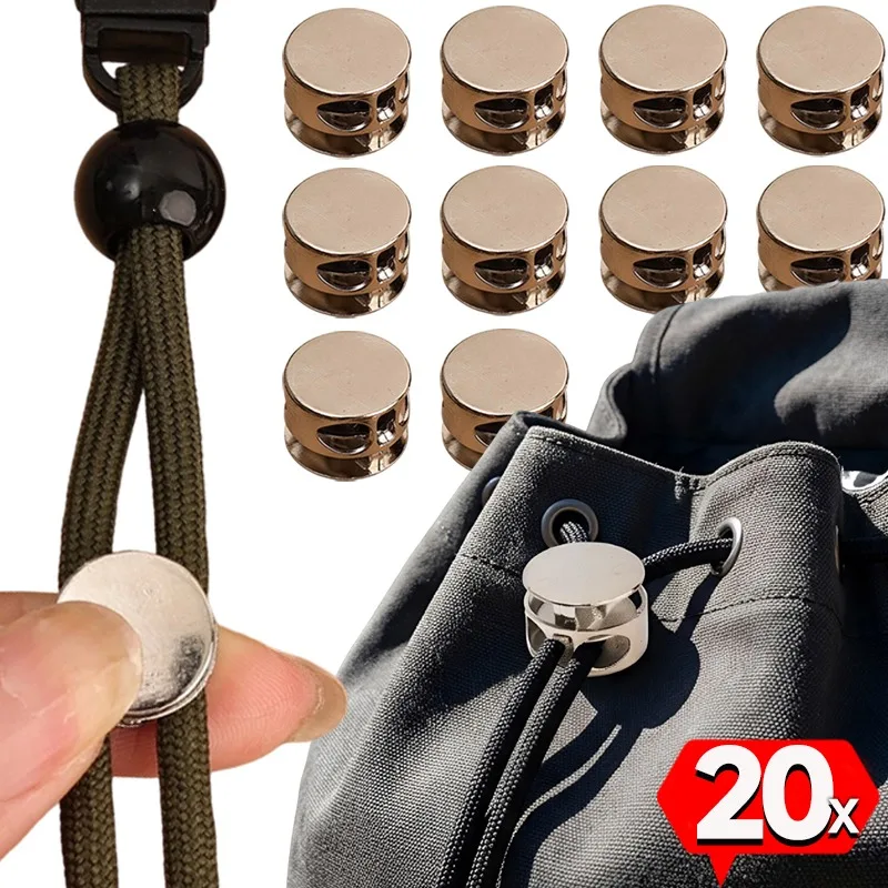 Zinc Alloy Spring Cord Toggle Double Hole Drawstring Stopper Anti Slip Self Locking Clip Polished Silver for Bags Clothing Gear