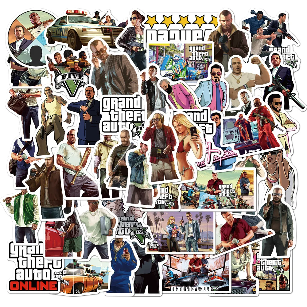 50pcs Spiel gta Aufkleber für Laptop Skateboard Gitarre Telefon Gepäck Auto Vinyl DIY Aufkleber coole wasserdichte Aufkleber Kinderspiel zeug