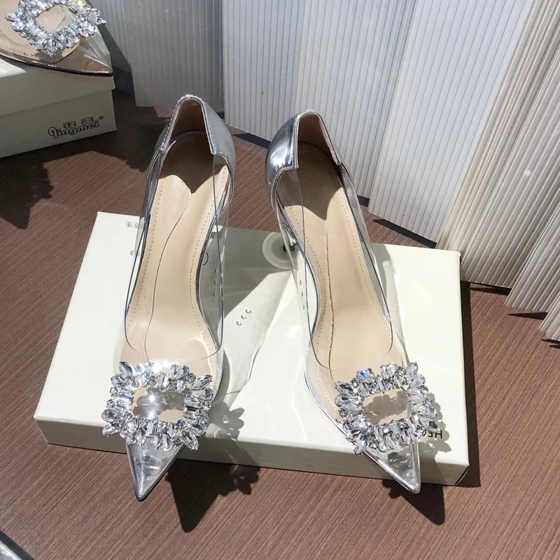 Sandali a vento da donna con fata in cristallo a punta estiva sandali da donna con tacco alto trasparente con nodo a farfalla con strass