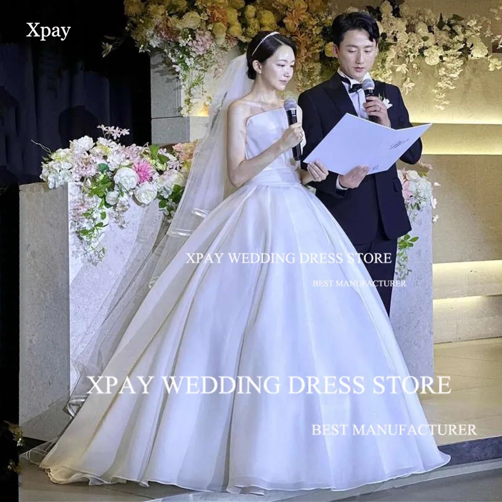 

XPAY Princess Palace Korea Ball Gown Strapless Ruffles Pleats Photo Shoot Sleeveless Backless Corset Custom Size Wedding Dresses