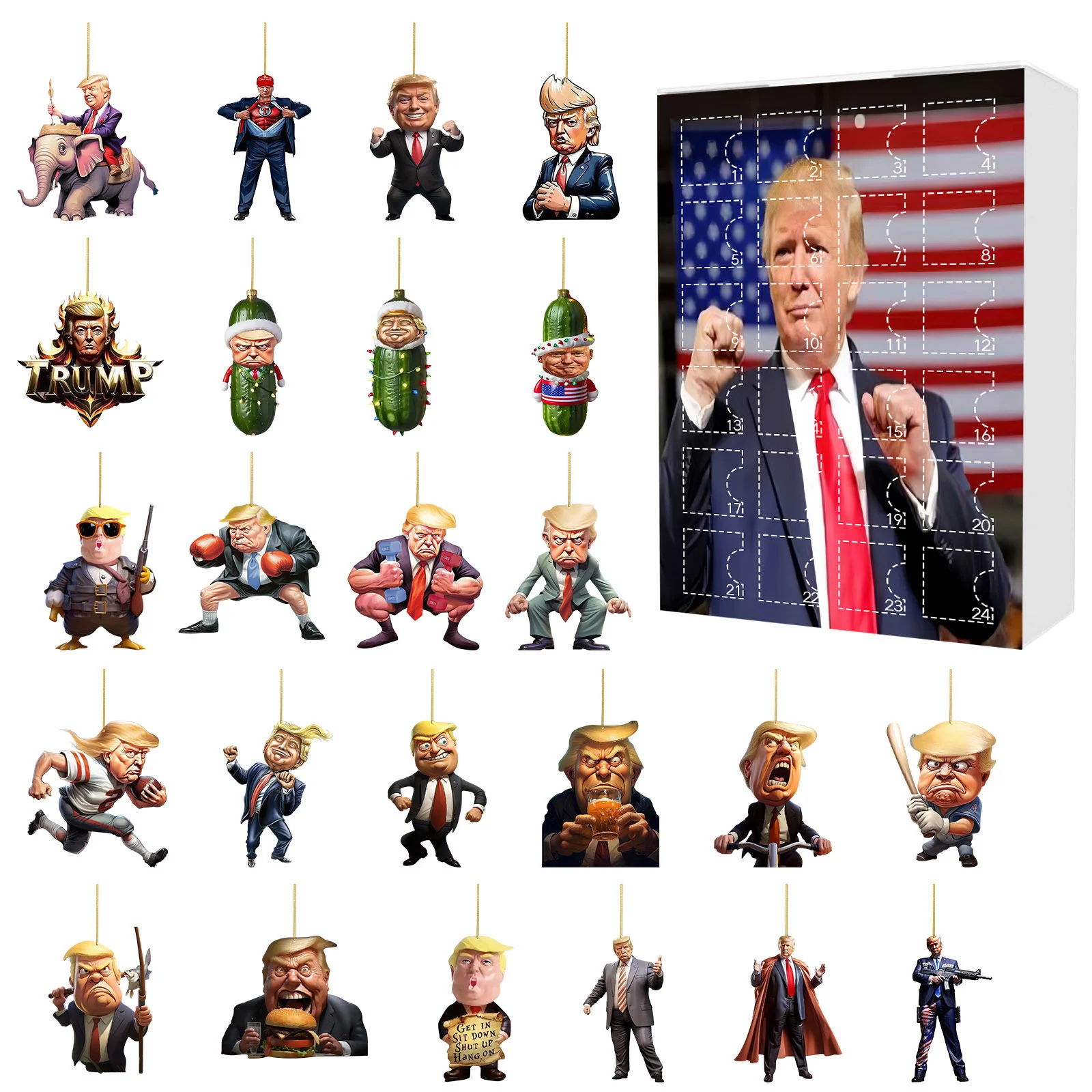 24-Tage-Weihnachts-Countdown-Kalender, Trump-Weihnachtsornament, Weihnachtsdekoration zum Aufhängen, Baumschmuck, Geschenk für Donald Trump-Unterstützer