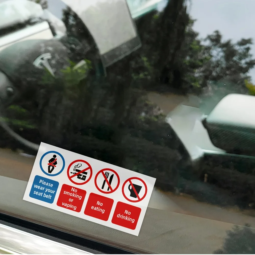 Vehicle Safety Reminder Sticker 2PCS No Smoking Drinking Eating Seat Belt PVC Vinyl Decal Car Taxi Matte Warning Sign
