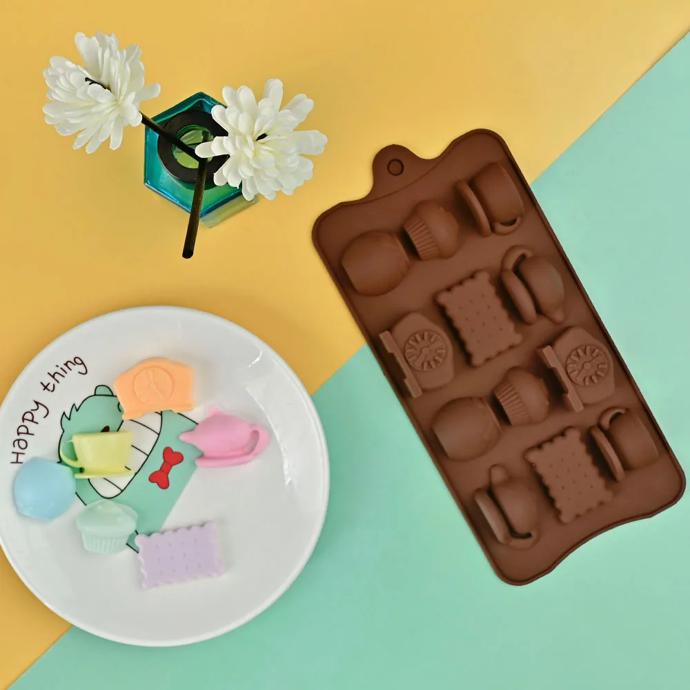 Cup Kettle Clock Shape Silicone Mold Chocolate Candy Mould Baking Tool