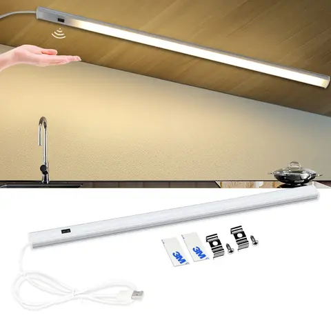Tira de luces LED USB con perfil de aluminio, 30/40/50cm, 5V, escaneo manual, Sensor de movimiento, lámpara de cocina, iluminación para armario, baño, dormitorio
