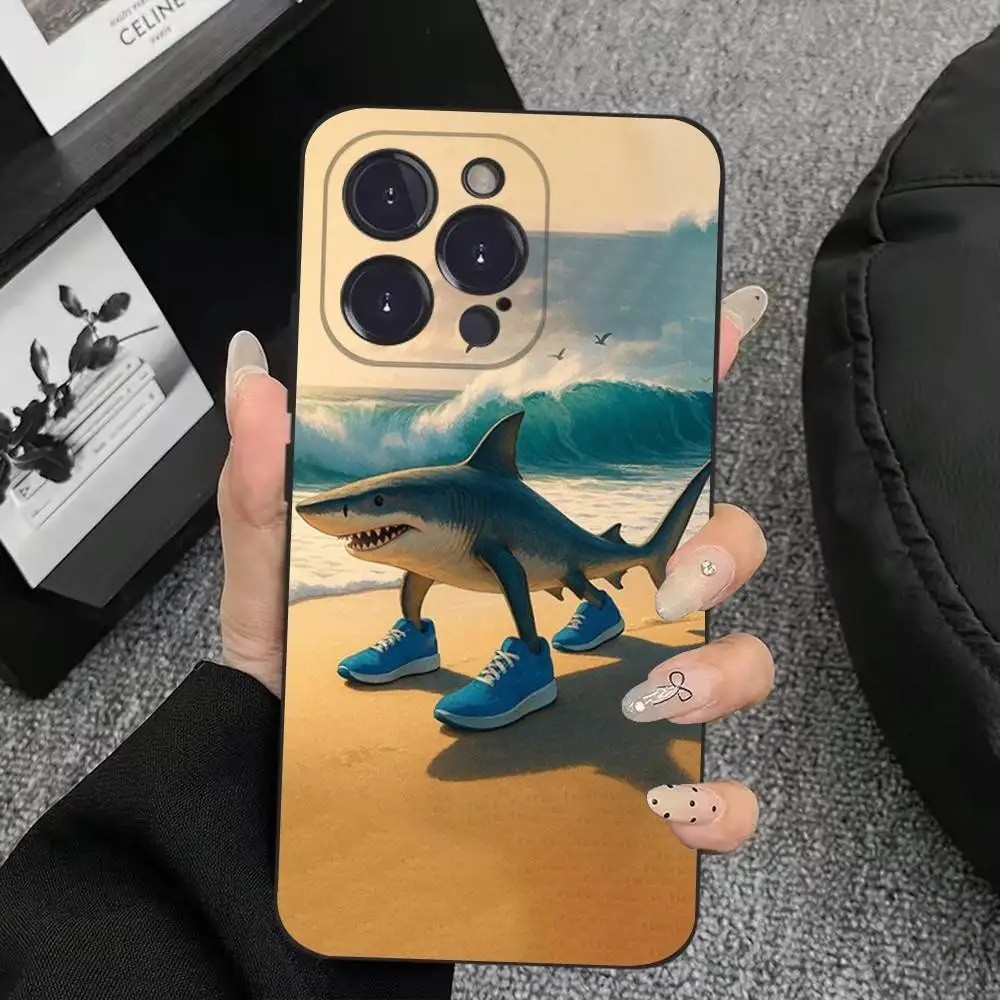 حافظة هاتف Brainrot Tralalero لهاتف iPhone 17,16,15,14,13,12,11,Plus,Pro Max,XS,X,XR,SE,Mini,8,7,غطاء أسود من السيليكون الناعم #3