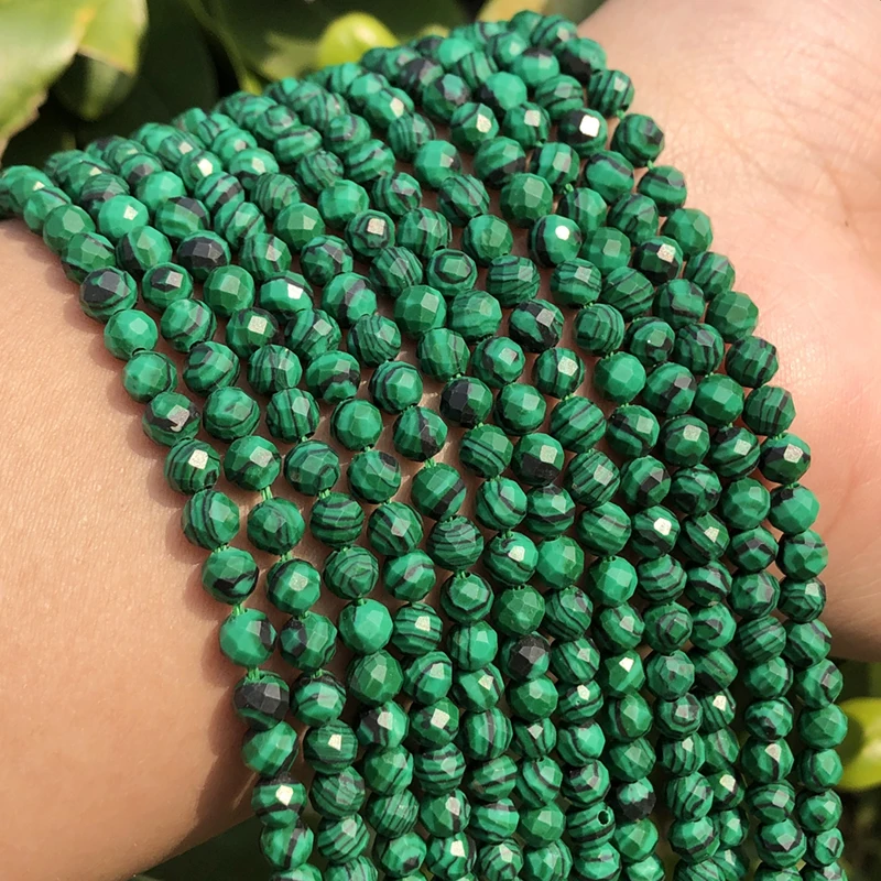 Natural Stone Faceted Small Beads Green Malachite Loose Spacer Beads For Jewelry Making DIY Bracelets Necklace Accessories 3 4mm