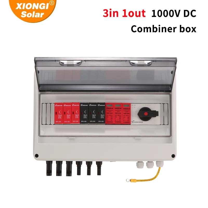 Solar Photovoltaic PV Combiner Box 3-1-1000V Isolating switch String IP65 PV Solar Surge Lightning Protection Outdoor Waterproof