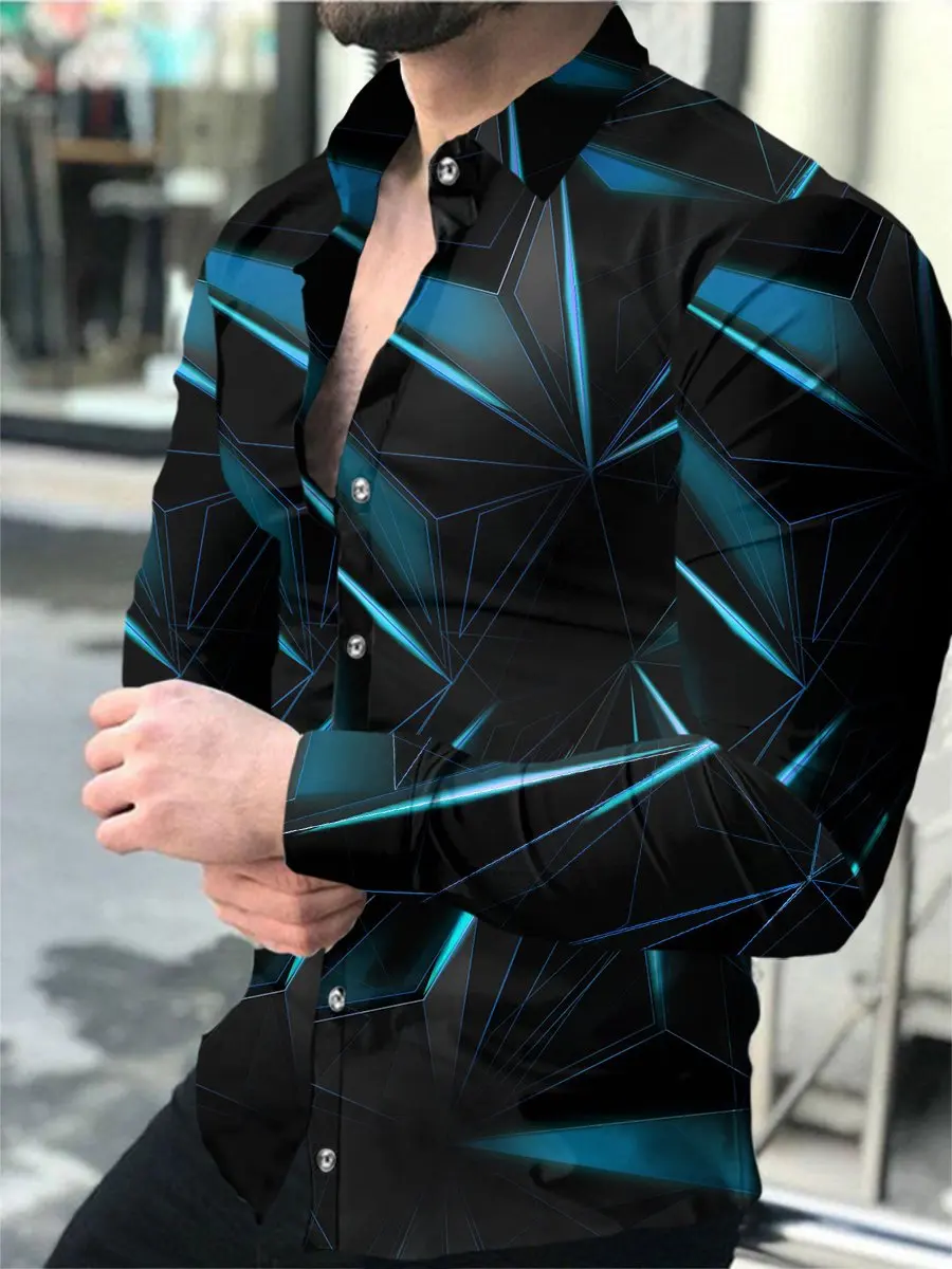 

Slim Fit Long Sve 3D Printed irt Cuban Collar Youth Faion Summer Beach Casual irt for Men
