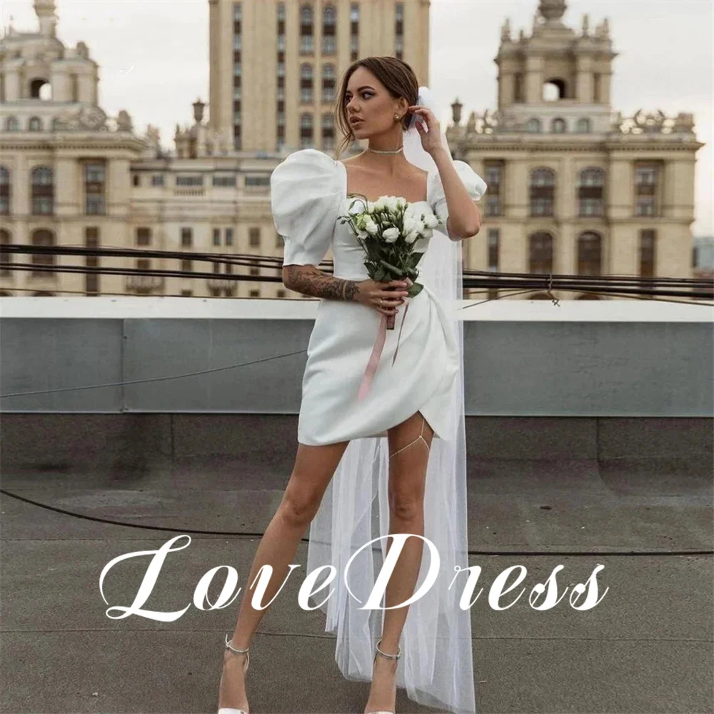 Vestido de novia plisado por encima de la rodilla sin mangas, Vestido de novia elegante, línea A, escote Corazón, manga hinchada, amor, Pastoral