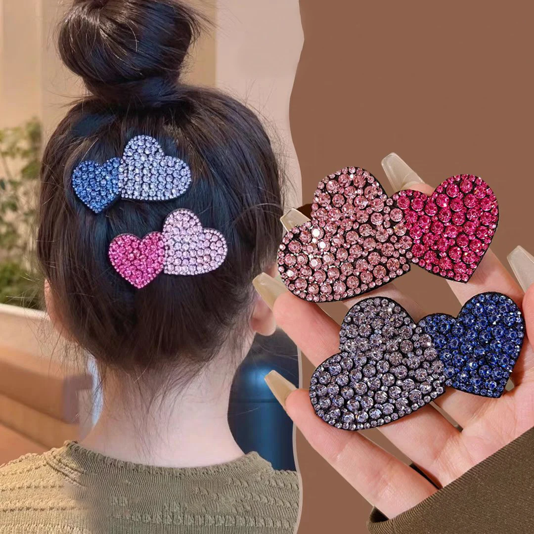 1Pc Heart Patches Rhinestone Double Heart Lovely Girls Hairpins Child Headwear Hairgrip BB Hair Clips Barrettes Hair Accessories