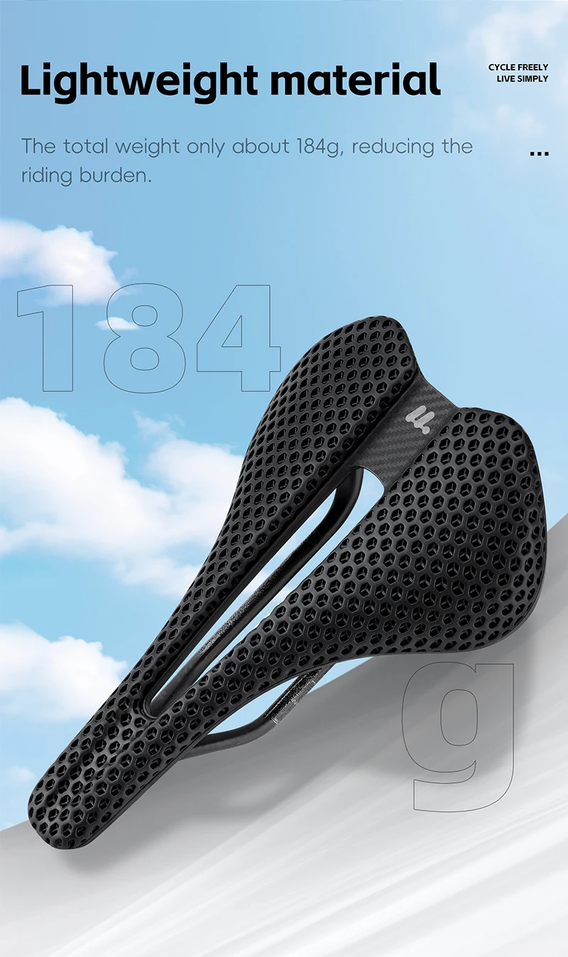 WEST BIKING 3D-Gedruckter Fahrradsattel T700 Carbonfaser Titan-Legierung Cr-Mo Sitzbügel Komfort-Polster für Rennräder 145/150mm – Detail 3