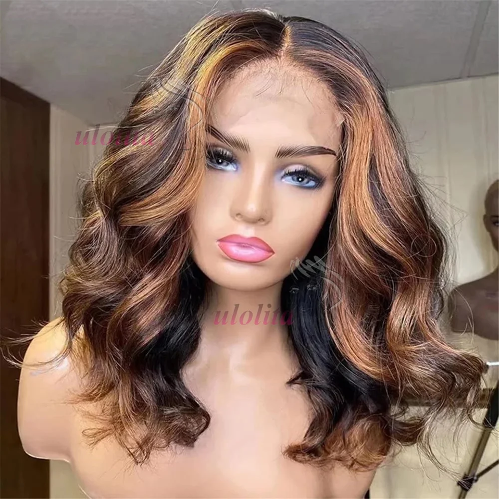 

Highlight Bob Wig Remy Body Wave Bob Wig Ombre Colored Human Hair Wig T Part Lace Wig P4 30 Body 13x5x1 T Part Bob180% Density