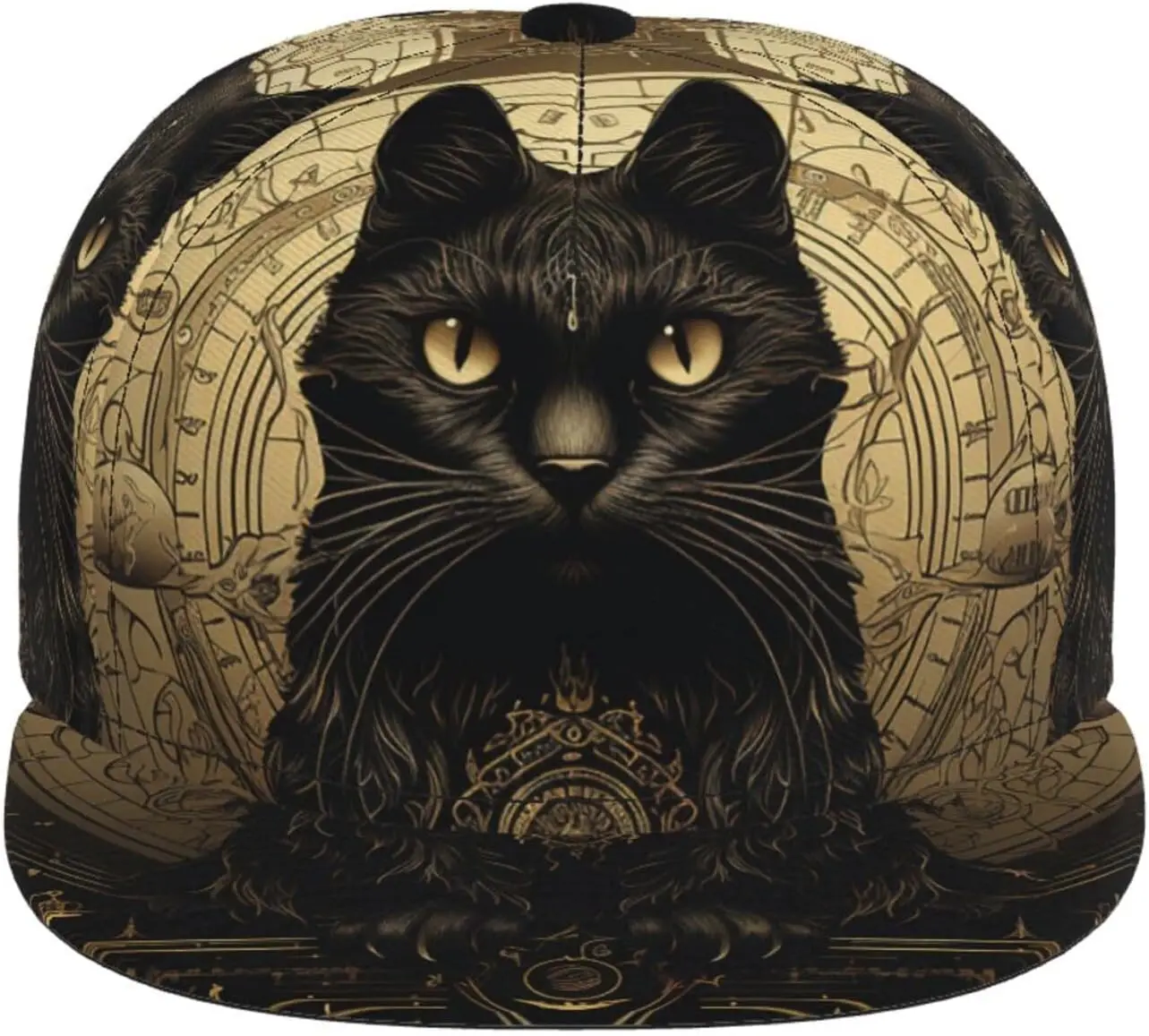 Baseball Hat for Men Women Black cat Occult Ouija Board Mysterious Gold Flat Bill Visor Classic Snapback Hat Adjustable