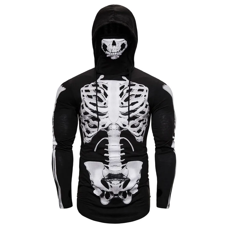 HKSH Spring Summer Elastic Hooded T-shirts Men's Tide Dark Ninja Sweatshirt Skull Mask Streetwear Fashion Print Chic Tops HK1826
